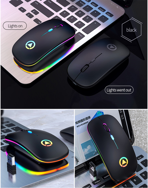 Bezprzewodowa ładowalna mysz RGB z podświetleniem LED dla biura i gier - czteroprzyciskowa, cicha, USB - Wianko - 5