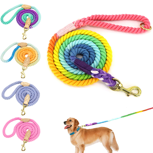 Kolorowa okrągła bawełniana smycz dla psa Rainbow Pet, długa żyłka do prowadzenia na zewnątrz i treningu - Wianko - 4