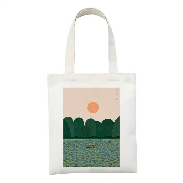 Płócienna torba na ramię dla kobiet z motywem słońca i księżyca - Wianko - 10