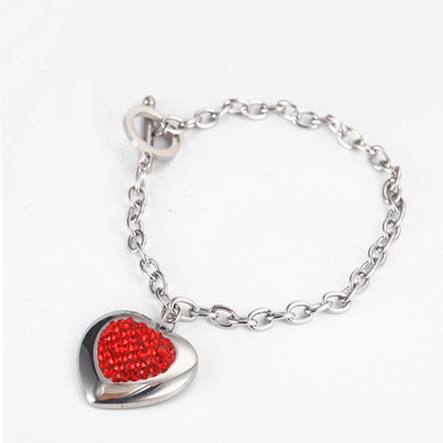 Zestaw biżuterii ze stali nierdzewnej w kształcie serca: naszyjnik, kolczyki, bransoletka, kryształ czeski moda - Wianko - 4