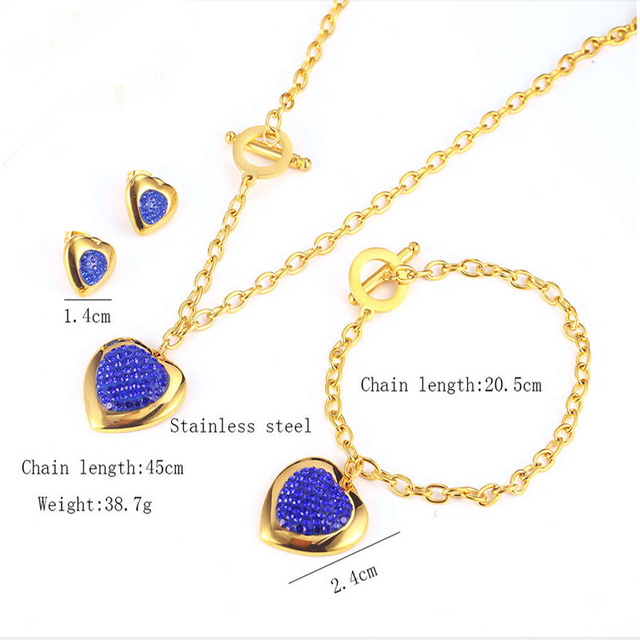 Zestaw biżuterii ze stali nierdzewnej w kształcie serca: naszyjnik, kolczyki, bransoletka, kryształ czeski moda - Wianko - 5