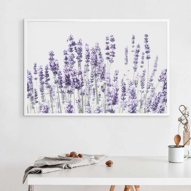 Plakat nowoczesny z kwiatami lawendy na płótnie - fioletowa dekoracja ściany, malarstwo skandynawskie - Wianko - 2