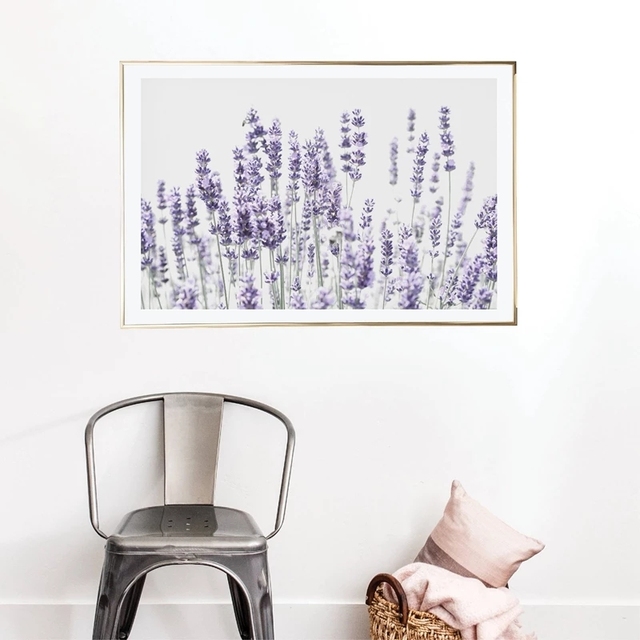 Plakat nowoczesny z kwiatami lawendy na płótnie - fioletowa dekoracja ściany, malarstwo skandynawskie - Wianko - 3