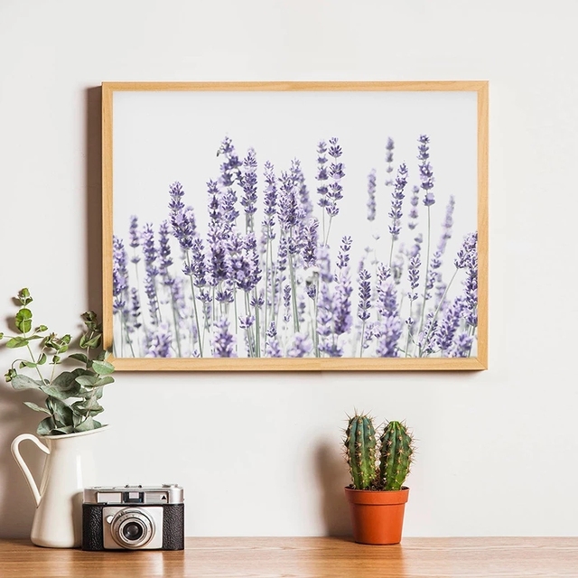 Plakat nowoczesny z kwiatami lawendy na płótnie - fioletowa dekoracja ściany, malarstwo skandynawskie - Wianko - 4