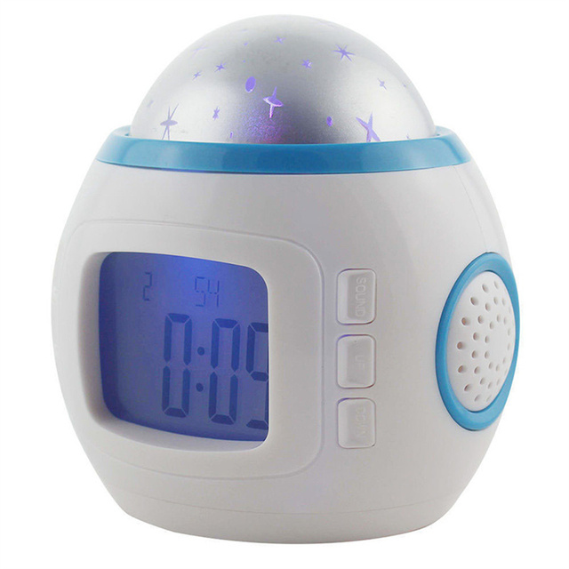Lampa nocna projekcyjna LED z gwieździstym niebem i muzyką dla dzieci - budzik z cyfrowym zegarem i temperaturą - Wianko - 5