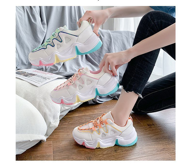Moda Sneakers kobiety 2021 jesień - duże rozmiary, platforma, dno o grubej podeszwie, mieszkania buty - damskie - Wianko - 2