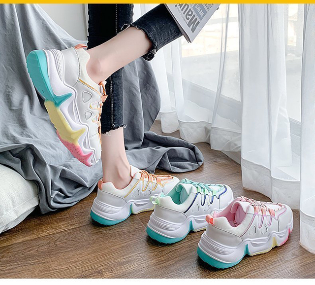 Moda Sneakers kobiety 2021 jesień - duże rozmiary, platforma, dno o grubej podeszwie, mieszkania buty - damskie - Wianko - 3