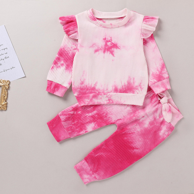 Zestaw Baby Girl jesienno-wiosenny: Tie-dye stroje z długim rękawem T-shirt + spodnie, 1-4 lat - Wianko - 13