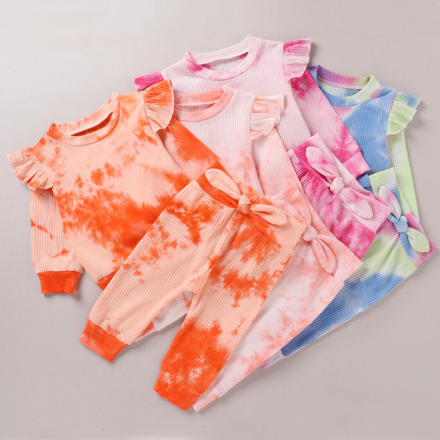 Zestaw Baby Girl jesienno-wiosenny: Tie-dye stroje z długim rękawem T-shirt + spodnie, 1-4 lat - Wianko - 5