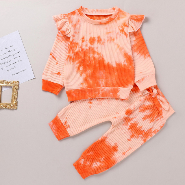 Zestaw Baby Girl jesienno-wiosenny: Tie-dye stroje z długim rękawem T-shirt + spodnie, 1-4 lat - Wianko - 7