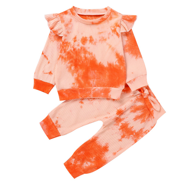 Zestaw Baby Girl jesienno-wiosenny: Tie-dye stroje z długim rękawem T-shirt + spodnie, 1-4 lat - Wianko - 6
