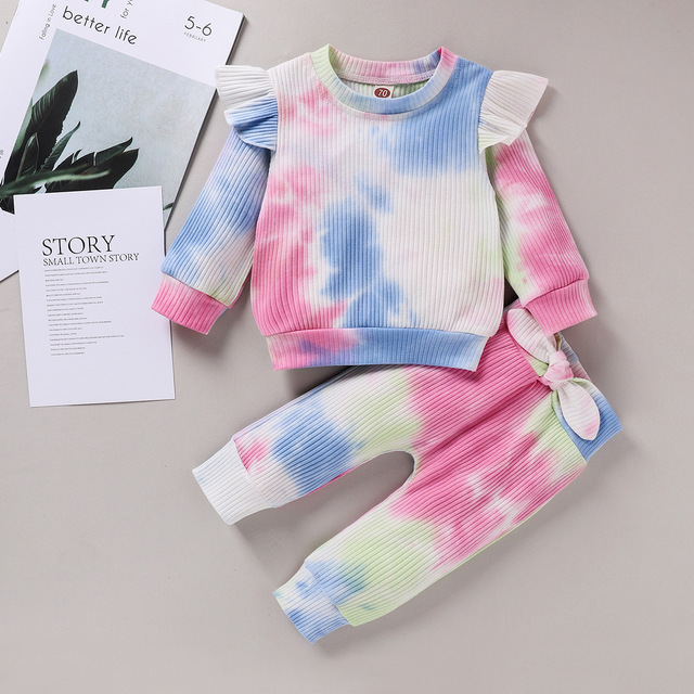 Zestaw Baby Girl jesienno-wiosenny: Tie-dye stroje z długim rękawem T-shirt + spodnie, 1-4 lat - Wianko - 24