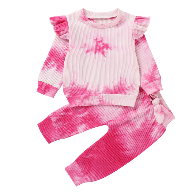 Zestaw Baby Girl jesienno-wiosenny: Tie-dye stroje z długim rękawem T-shirt + spodnie, 1-4 lat - Wianko - 12