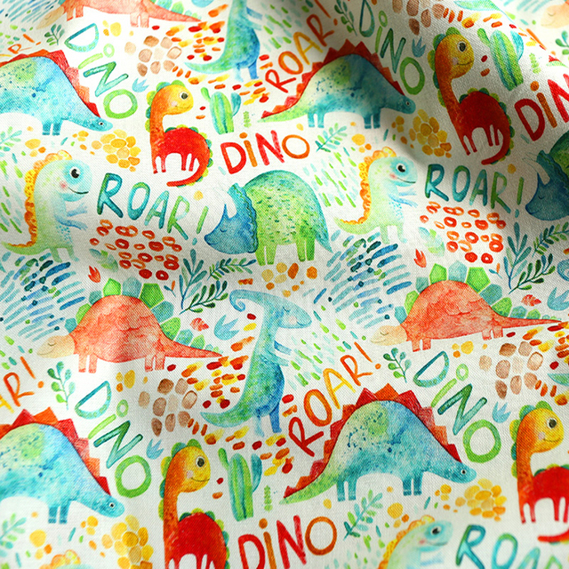 Drukowana tkanina bawełniana z cyfrowym wzorem dinozaurów do pikowania ubranek i pościeli dla dzieciły suburbanmetra - Wianko - 10