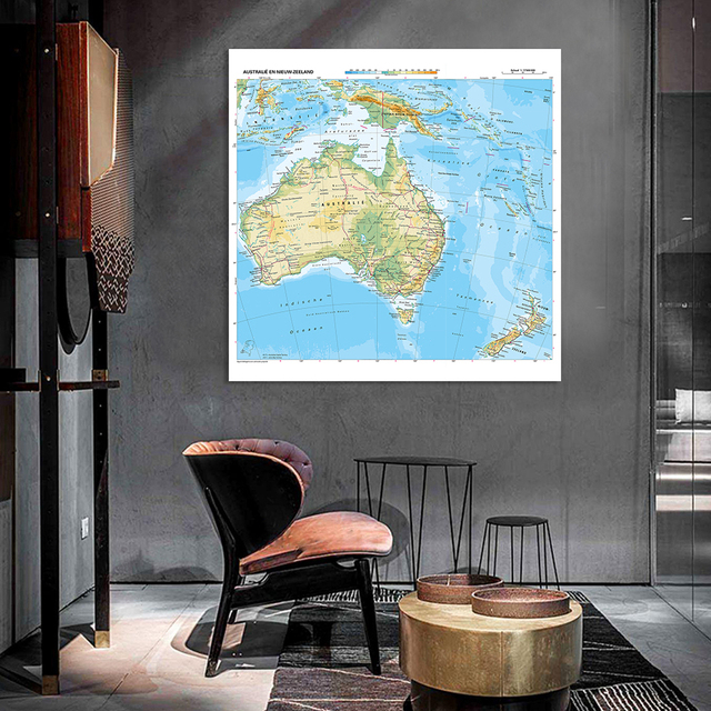 Mapa Topografii Oceanii 150x150cm - Holenderski Plakat na Ścianę Vinyl Canvas Painting - Wianko - 2