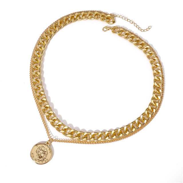 Złoty naszyjnik Vintage z wieloma warstwami i moneta w stylu Choker dla kobiet - Wianko - 5
