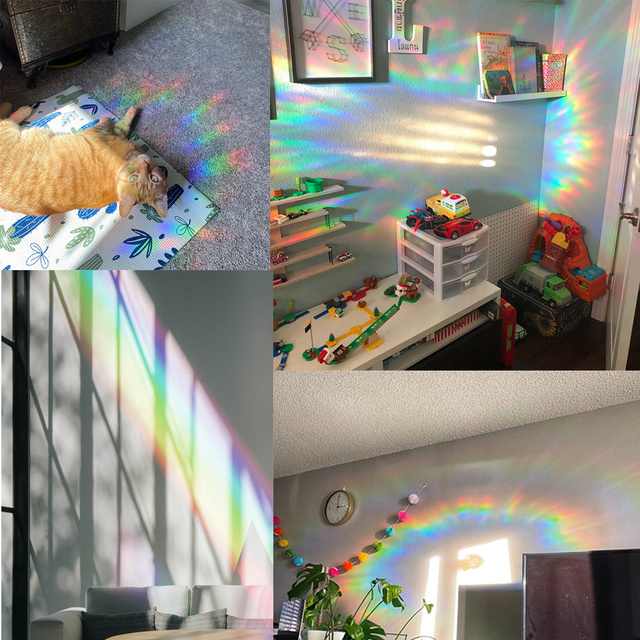 Dekoracyjna naklejka elektrostatyczna Rainbow Prism do lusterka z efektem refrakcji do dekoracji wnętrz, dla dziewczynek - Wianko - 1
