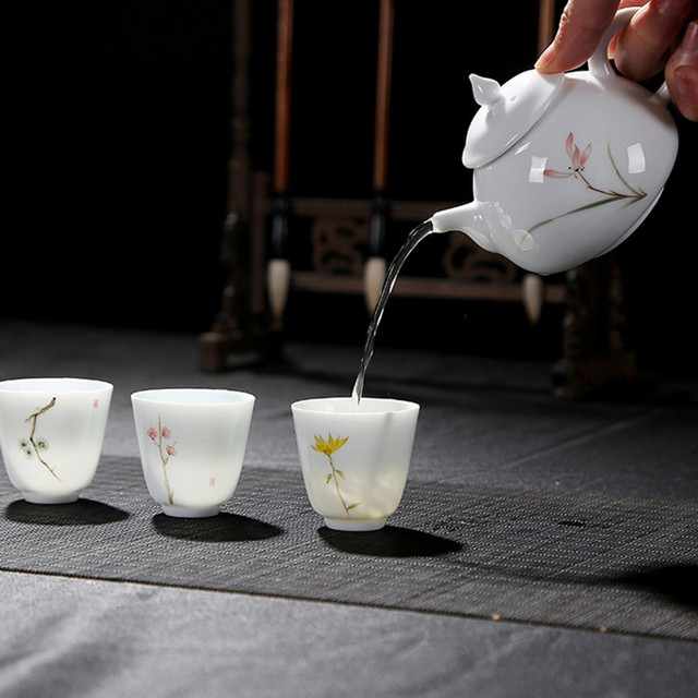 Zestaw 4 filiżanek do kawy i herbaty ze zbioru Jingdezhen z ręcznie malowaną ceramiczną porcelaną - Wianko - 2