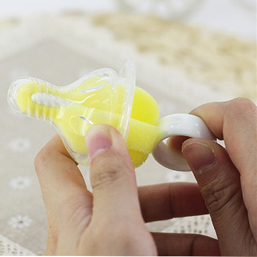 360 stopni obracająca się gąbka do czyszczenia butelek z żółtym sutek dla niemowląt – idealna dla smoczków i butelek do karmienia - Wianko - 2