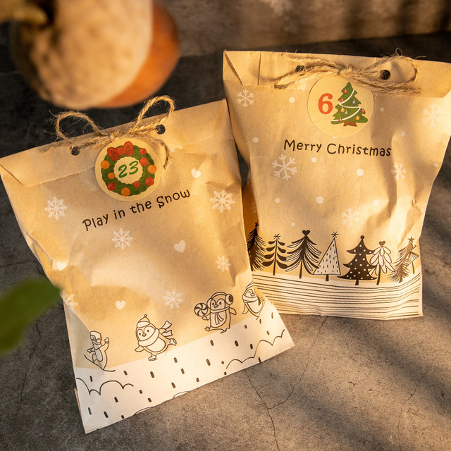 Prezent Świętego Mikołaja: Torba na prezenty z papieru Kraft z motywem miłego bałwanka na Boże Narodzenie do pakowania cukierków i ciastek - Wianko - 5