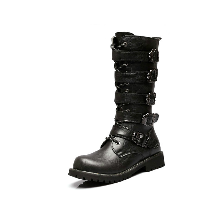 Buty męskie sztyblety krótkie z rockowym stylem i klamrą z PU skóry A378 - Wianko - 19