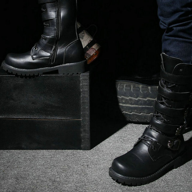Buty męskie sztyblety krótkie z rockowym stylem i klamrą z PU skóry A378 - Wianko - 25