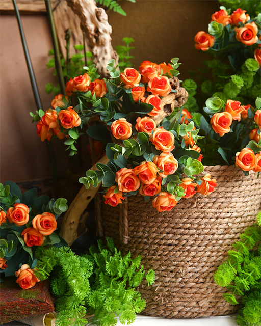 Sztuczne kwiaty jedwabne 11 głów bukiet róż do dekoracji - idealne na ślub, rodzinne przyjęcie czy restaurację - Wianko - 8