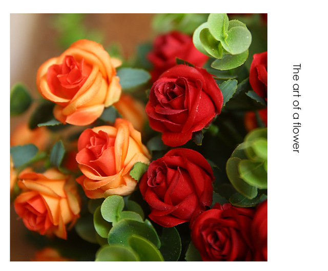 Sztuczne kwiaty jedwabne 11 głów bukiet róż do dekoracji - idealne na ślub, rodzinne przyjęcie czy restaurację - Wianko - 15