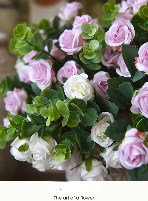 Sztuczne kwiaty jedwabne 11 głów bukiet róż do dekoracji - idealne na ślub, rodzinne przyjęcie czy restaurację - Wianko - 7