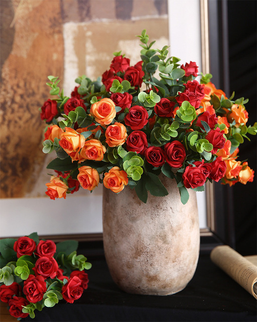 Sztuczne kwiaty jedwabne 11 głów bukiet róż do dekoracji - idealne na ślub, rodzinne przyjęcie czy restaurację - Wianko - 17