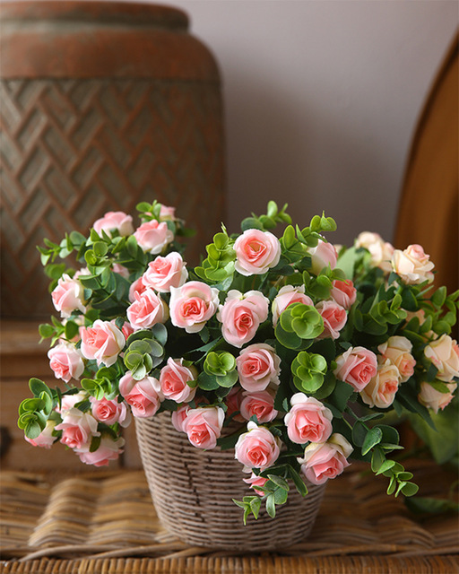 Sztuczne kwiaty jedwabne 11 głów bukiet róż do dekoracji - idealne na ślub, rodzinne przyjęcie czy restaurację - Wianko - 12