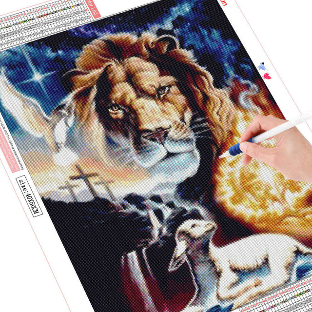 Obraz Diamentowy Haft Krzyżykowy Christian Zwierzęta 5D - Pełny Kwadrat/Okrągły - Lew Owca – Mozaika Wall Art - Wianko - 2