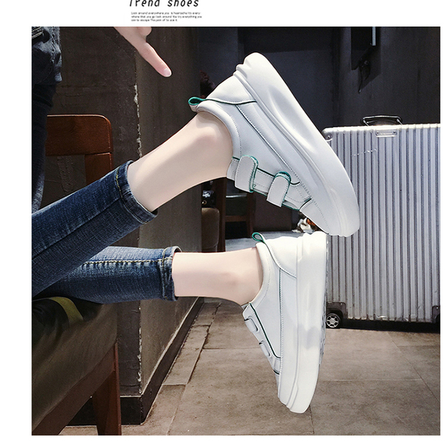 Podstawowe damskie białe buty z gumową podeszwą - nowa kolekcja 2019, gruba podeszwa, trampki naklejki - Wianko - 7