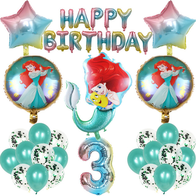 Zestaw syrenka księżniczka z balonami foliowymi 32-calowe, numer ballon lateksowy, dekoracja urodzinowa dla dzieci - Wianko - 4