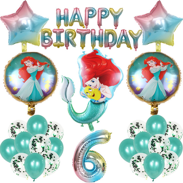 Zestaw syrenka księżniczka z balonami foliowymi 32-calowe, numer ballon lateksowy, dekoracja urodzinowa dla dzieci - Wianko - 6