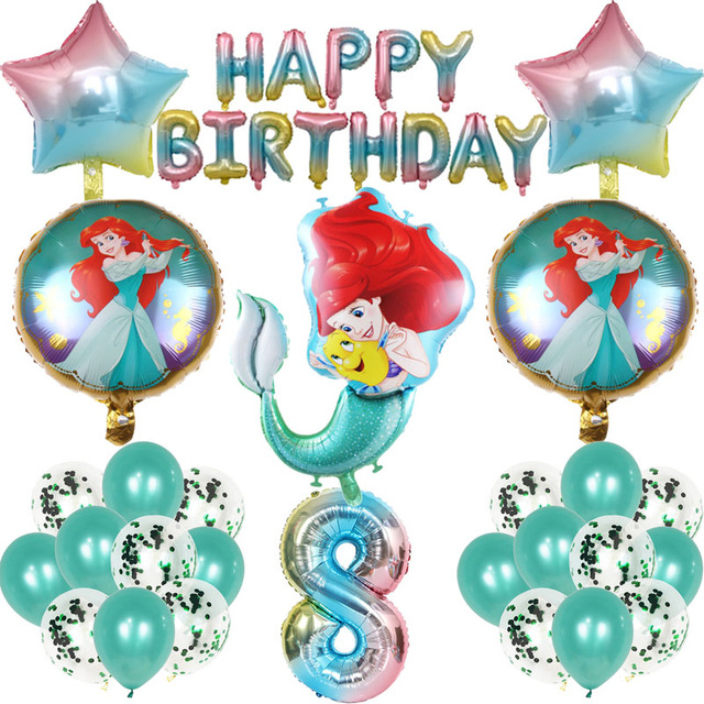 Zestaw syrenka księżniczka z balonami foliowymi 32-calowe, numer ballon lateksowy, dekoracja urodzinowa dla dzieci - Wianko - 8