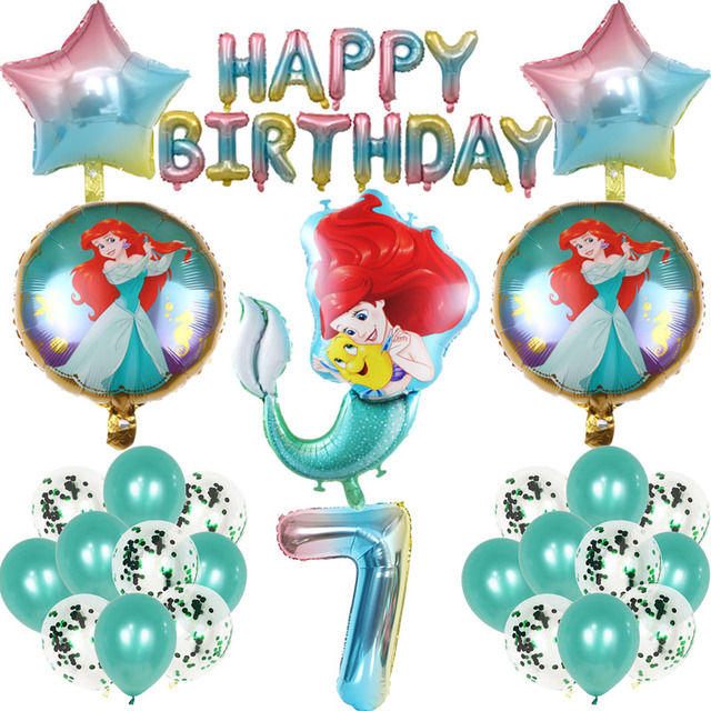 Zestaw syrenka księżniczka z balonami foliowymi 32-calowe, numer ballon lateksowy, dekoracja urodzinowa dla dzieci - Wianko - 7