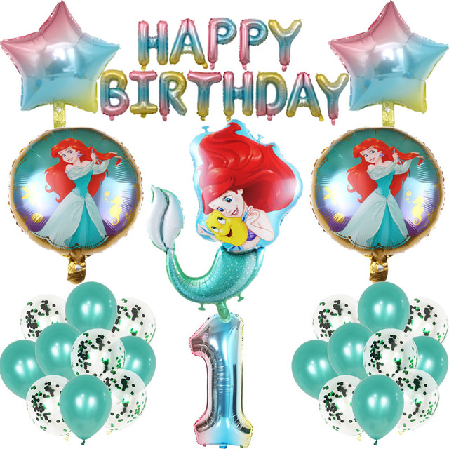 Zestaw syrenka księżniczka z balonami foliowymi 32-calowe, numer ballon lateksowy, dekoracja urodzinowa dla dzieci - Wianko - 2