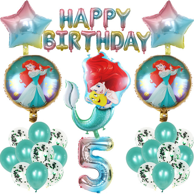 Zestaw syrenka księżniczka z balonami foliowymi 32-calowe, numer ballon lateksowy, dekoracja urodzinowa dla dzieci - Wianko - 5