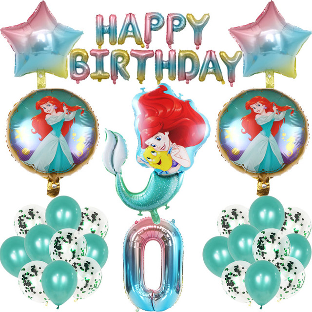 Zestaw syrenka księżniczka z balonami foliowymi 32-calowe, numer ballon lateksowy, dekoracja urodzinowa dla dzieci - Wianko - 1