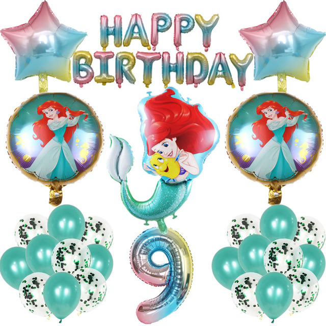 Zestaw syrenka księżniczka z balonami foliowymi 32-calowe, numer ballon lateksowy, dekoracja urodzinowa dla dzieci - Wianko - 9