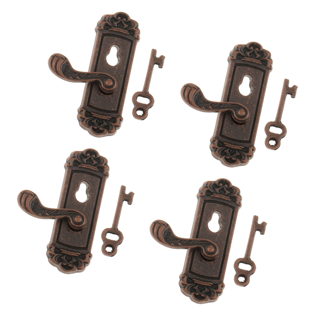 Metalowe drzwi uchwyt prawe pokrętło płyty i zestaw kluczy dom dla lalki miniaturowej - Wianko - 2