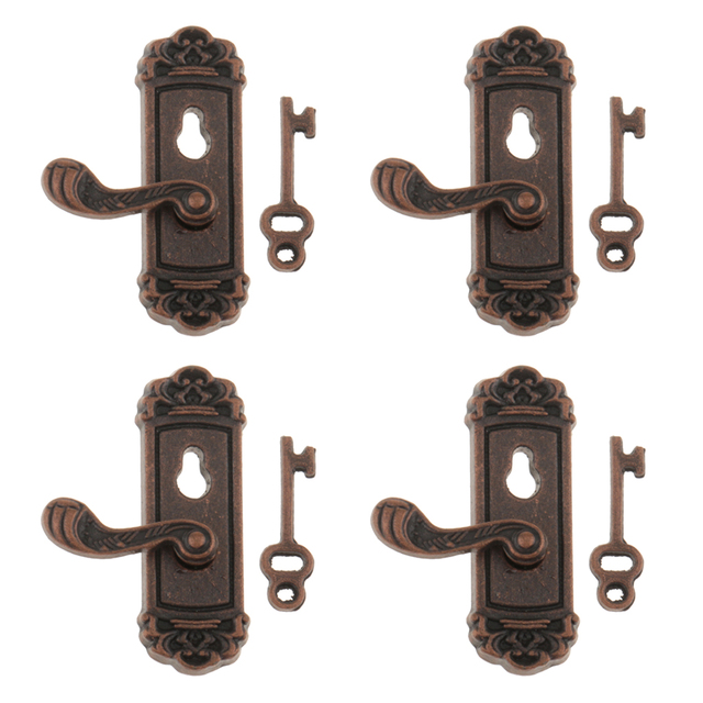 Metalowe drzwi uchwyt prawe pokrętło płyty i zestaw kluczy dom dla lalki miniaturowej - Wianko - 3