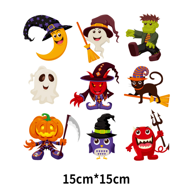 Zestaw  Halloween - czaszka z dyni na żelazko dla dzieci do ubrań - łatka do wykrojenia - łatka na koszulkę i tornister - Wianko - 3