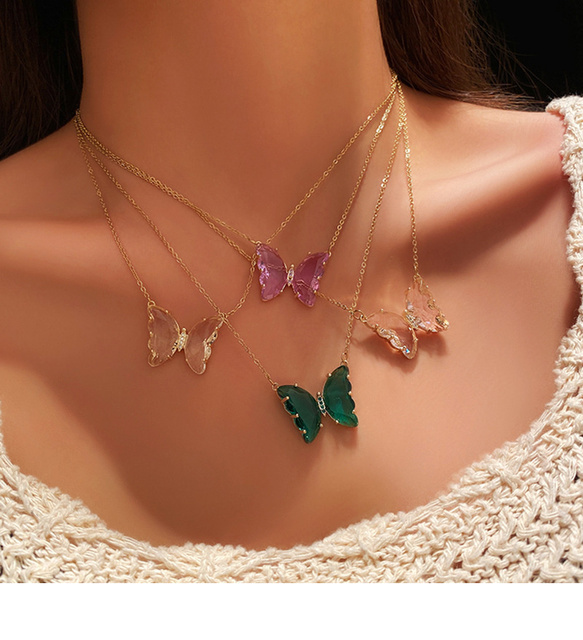 Kolorowy kryształowy motyl naszyjnik z akrylowym wisiorkiem dla kobiet - Wianko - 3