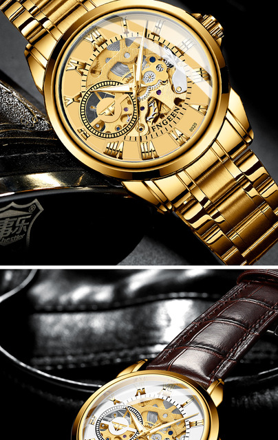 Męski zegarek mechaniczny FNGEEN z pełnym automatycznym mechanizmem i szkieletowym drewnianym paskiem - Wianko - 7