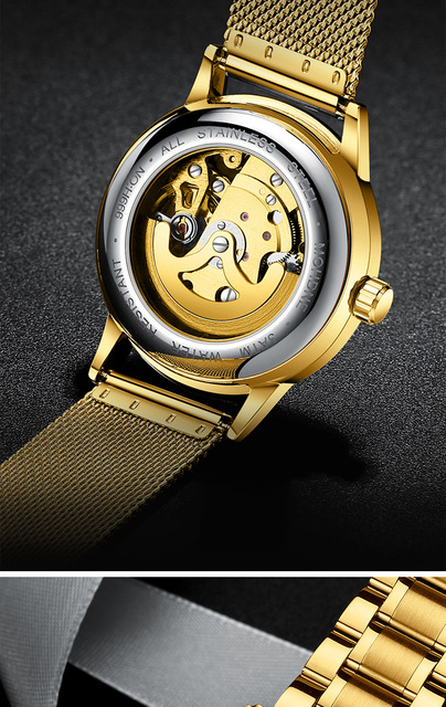 Męski zegarek mechaniczny FNGEEN z pełnym automatycznym mechanizmem i szkieletowym drewnianym paskiem - Wianko - 5