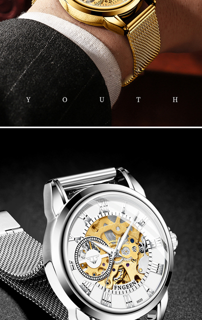 Męski zegarek mechaniczny FNGEEN z pełnym automatycznym mechanizmem i szkieletowym drewnianym paskiem - Wianko - 16