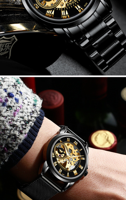 Męski zegarek mechaniczny FNGEEN z pełnym automatycznym mechanizmem i szkieletowym drewnianym paskiem - Wianko - 12