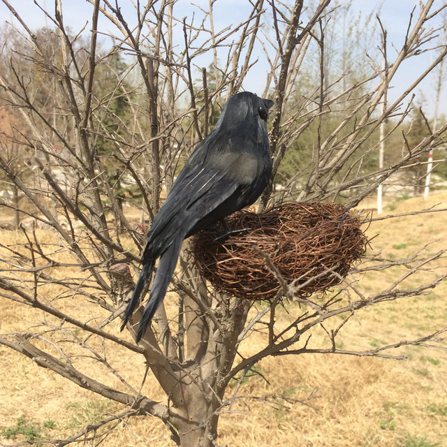 Symulacja wrona ptak duży 15cm czarny - zabawka rekwizyt halloweenowy plastik i pióra - Wianko - 1